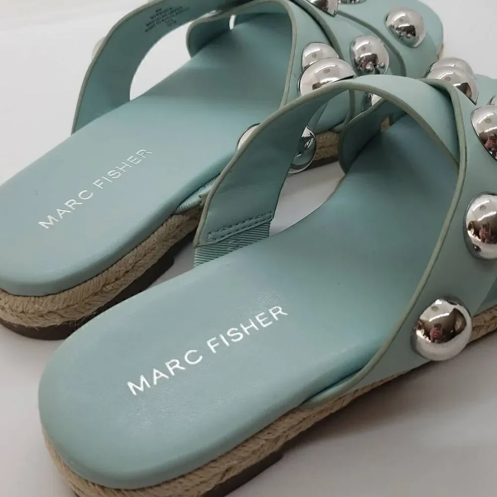 Marc Fisher Women Sandal Prisca Slip On Studded Espadrille Blue Size 6
